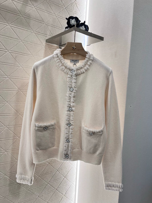 C Spring/Summer 25 New lace knit cardigan(white black)