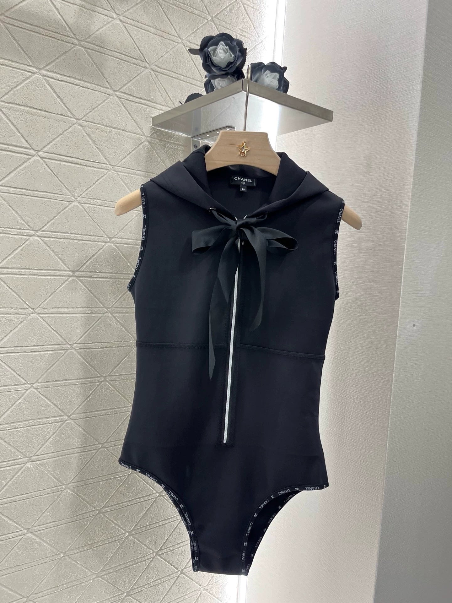 C 25 New Hooded Zipper One-piece Tankini Swimsuit