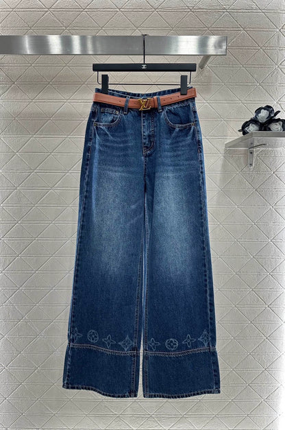 L 25 Belted straight-leg logo denim trousers