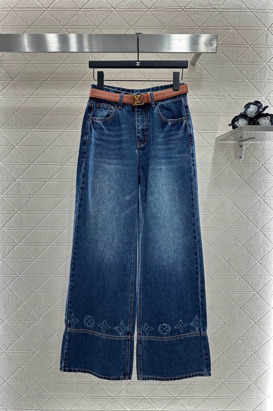 L 25 Belted straight-leg logo denim trousers