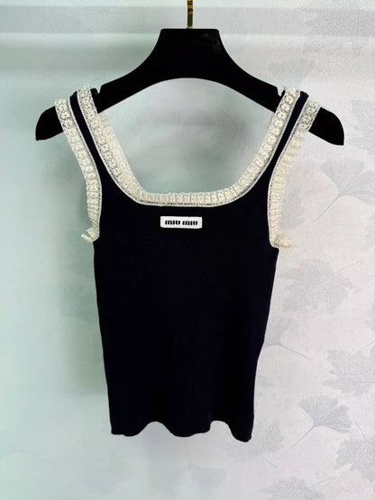 M 2025 Summer New Arrival Lace Trim Knitted Vest