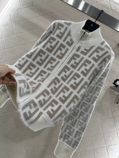 F 25fw jacquard zipper knit cardigan