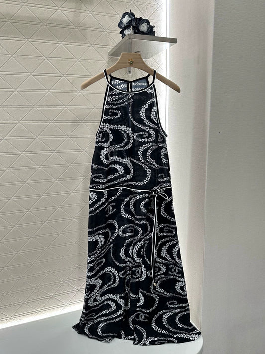 C 25 Spring/Summer New Printed Neck Dresses(black orange pink)