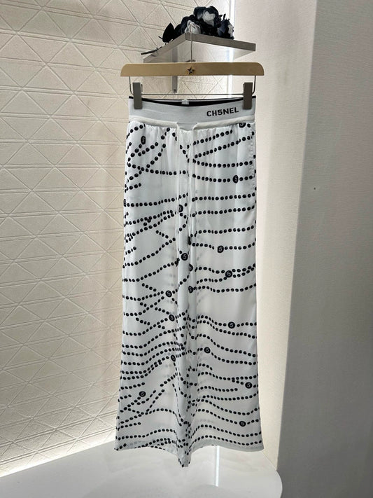 C 25 Pearl Chain Drawstring Straight Leg Pants