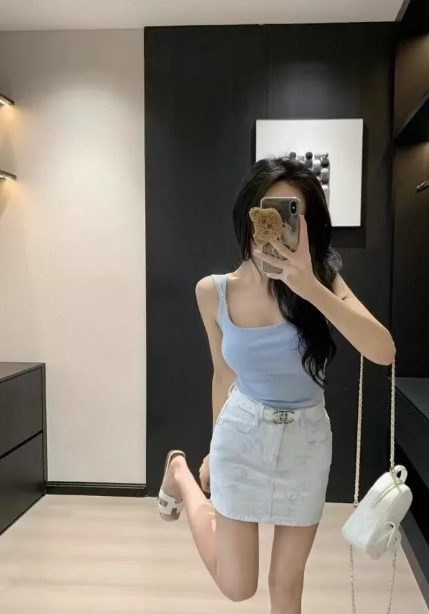 C 25 Summer New Denim Half Skirt with Lining