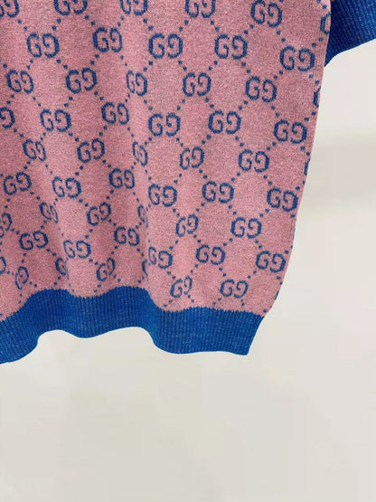 2025 early spring new round neck letter l knitted short sleeves