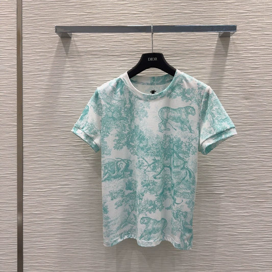D 25 New Classic Jungle Print Short Sleeve T-Shirt(PINK GREEN)