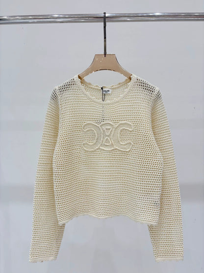 CE 25 Spring and Summer new round neck letter logo jacquard hollow knitted long sleeves