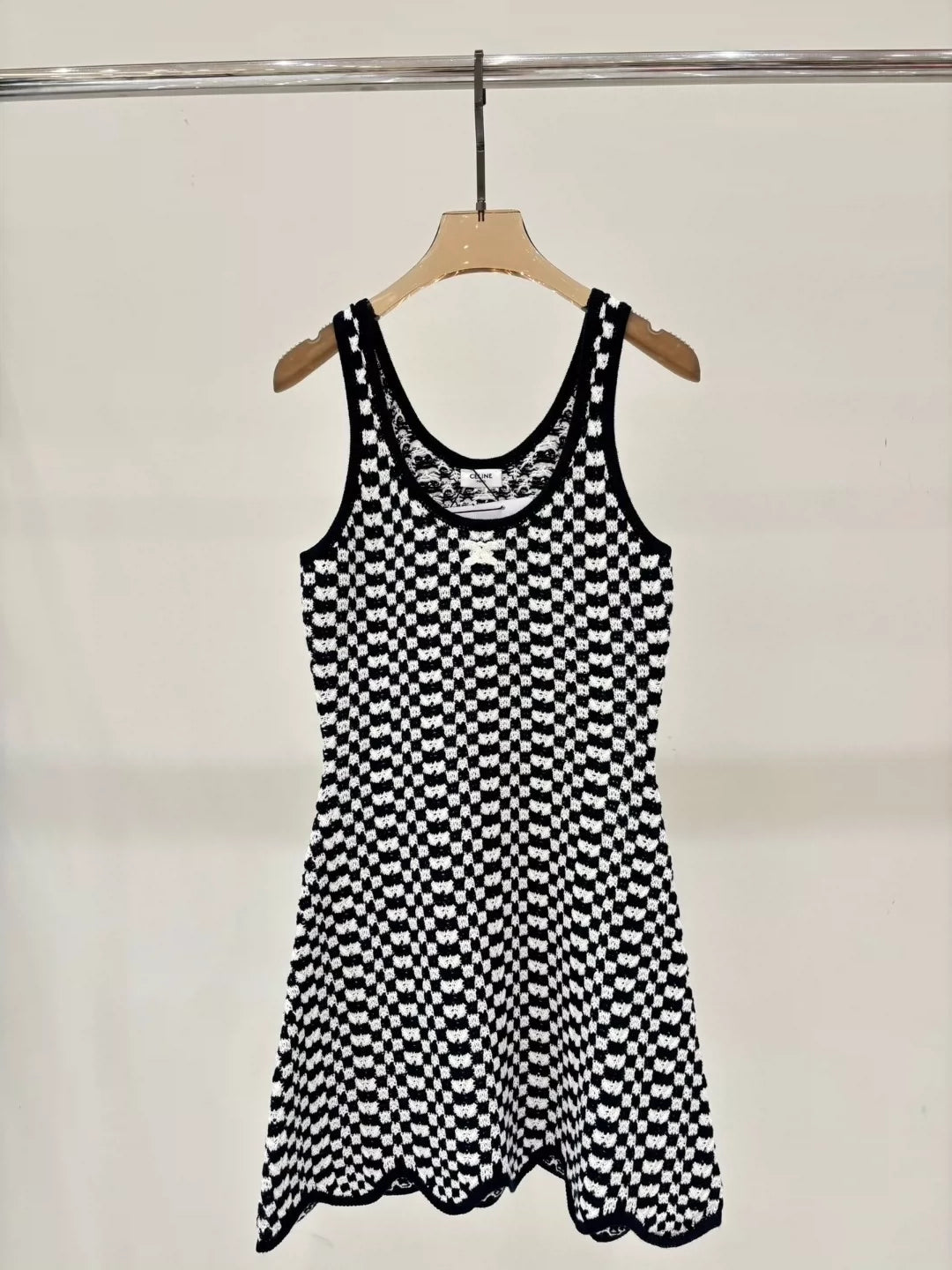CE 25 Summer new round neck letter logo jacquard plaid contrast color casual knitted dress