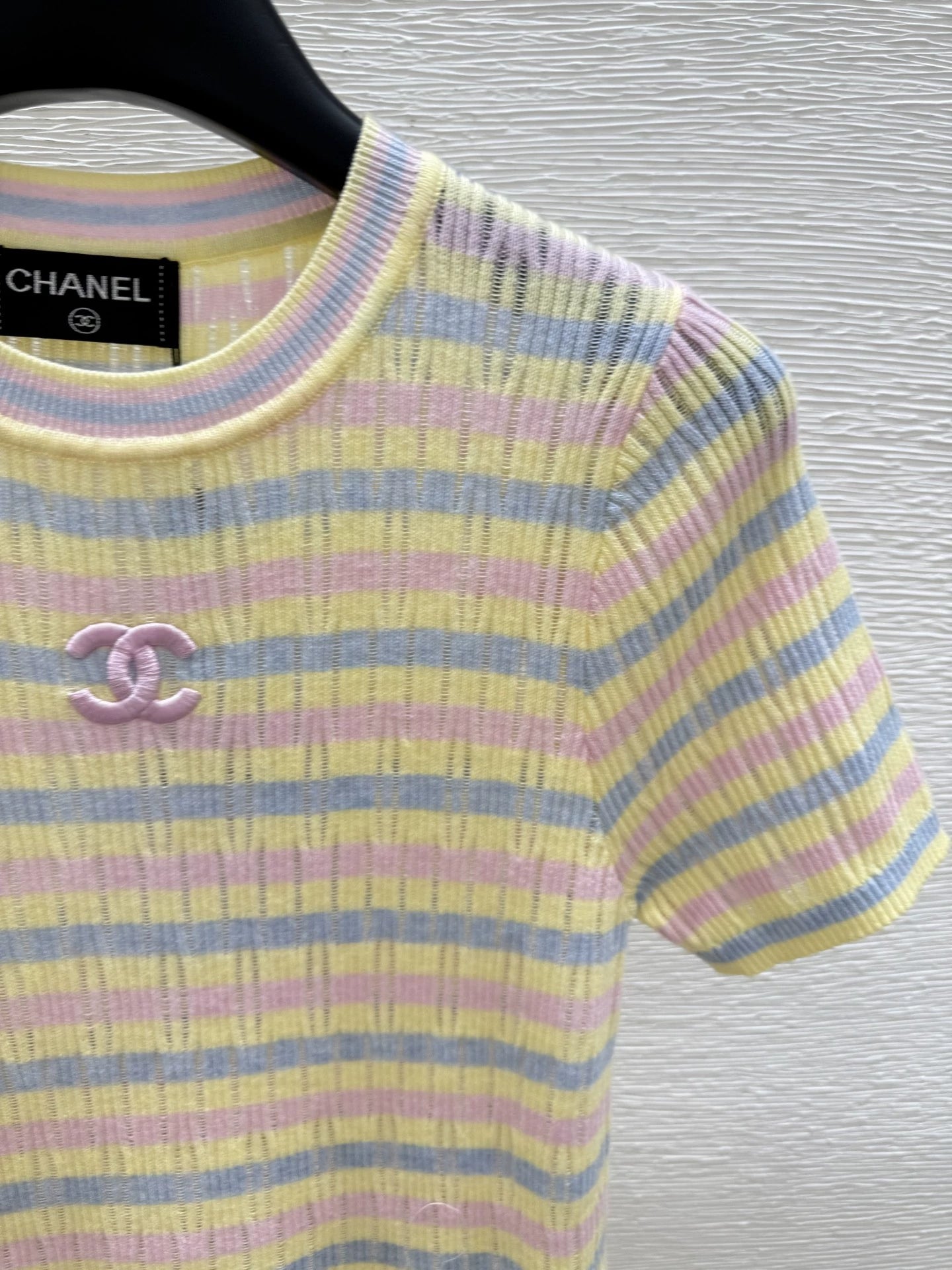 C 25 new color clashing striped round neck short sleeve knitting