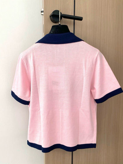 C 25 New Black Yellow Pink Flip Neck Short Sleeve