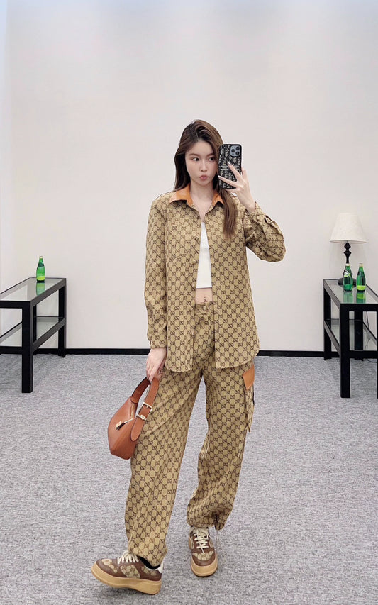 G 25 Leather jacquard shirt and trousers set