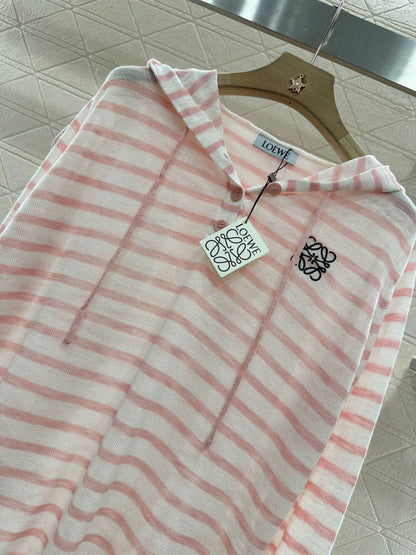 LO 25 New Hooded Striped Knit Sunscreen Top