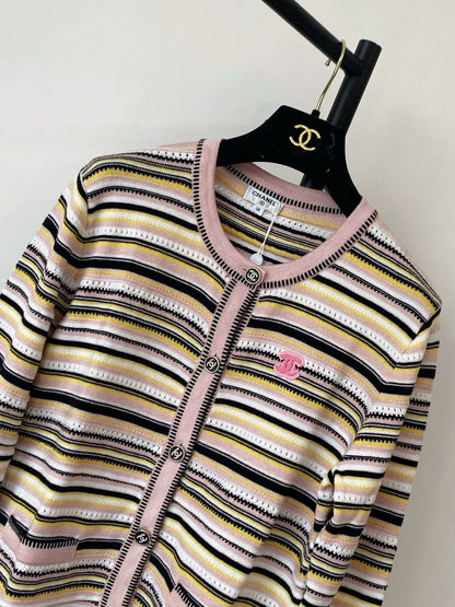 C 25 new striped round neck cardigan