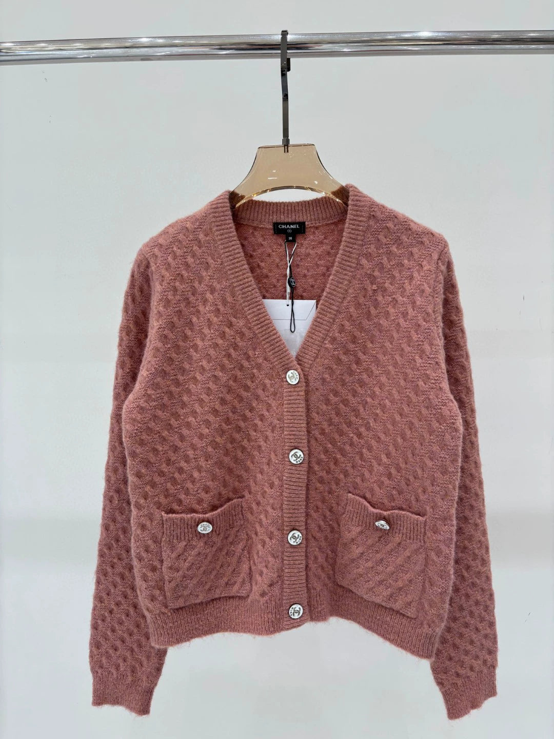 C 25 Spring and Summer new V-neck letter logo white intarsia button knitted cardigan