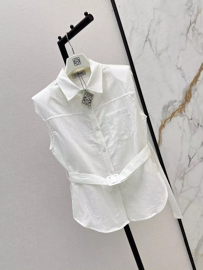 LO 25 spring and summer new dopamine color cotton linen tie waist sleeveless shirt