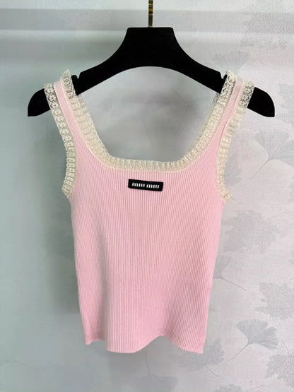 M 2025 Summer New Arrival Lace Trim Knitted Vest
