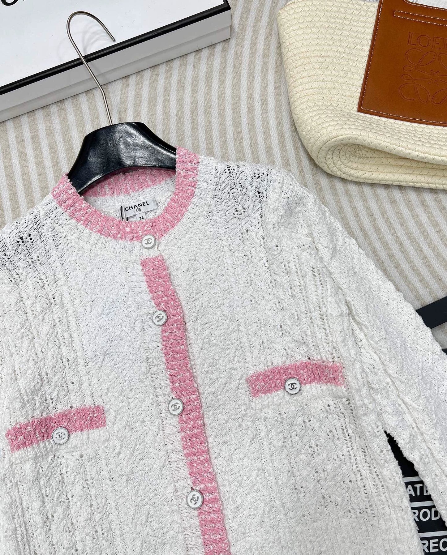 C 24 spring and summer new hollowed out logo buttons knit cardigan