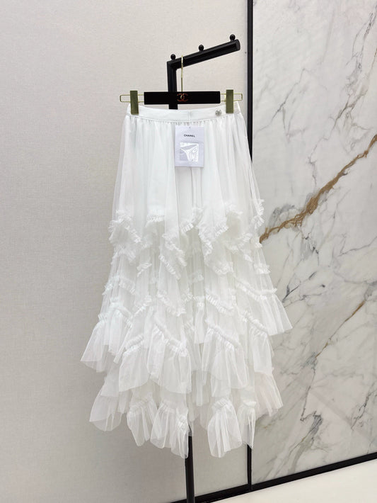 C 25 Spring/Summer New Irregular Hem Mesh Half Skirt(pink,black,white)