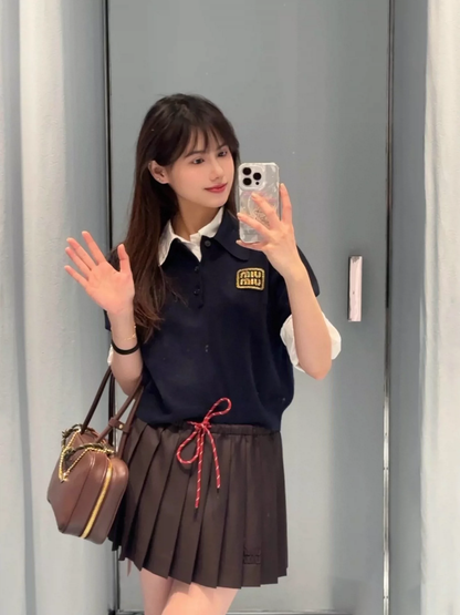 M 25 Preppy style pleated short skirt