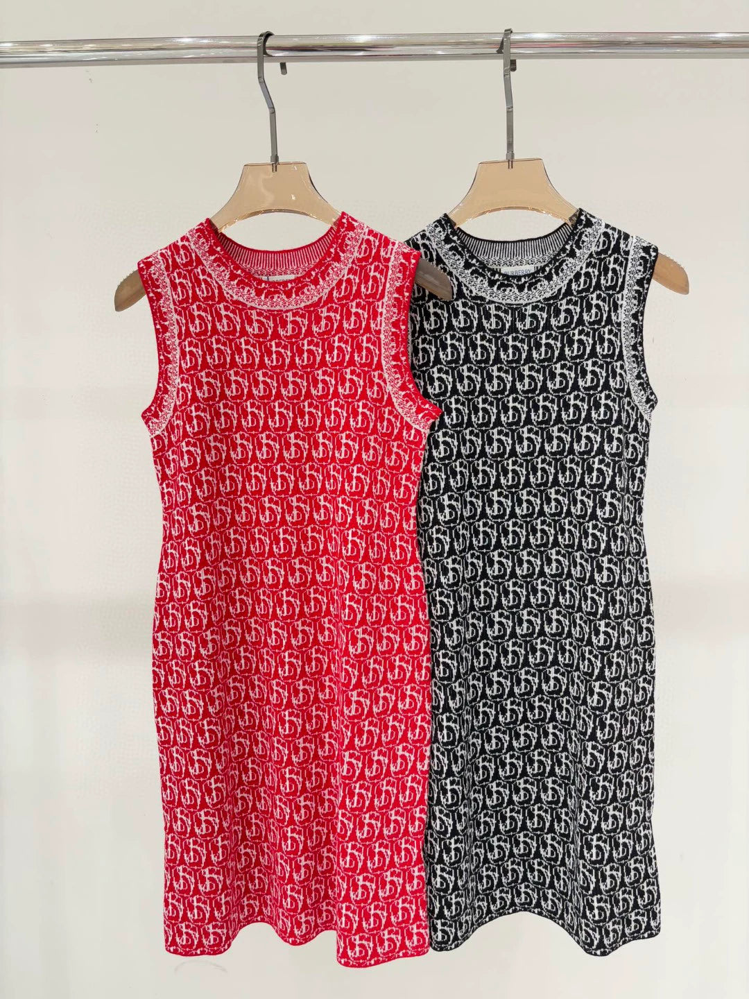 Bu 25 Early spring new round neck letter logo jacquard full print dresses