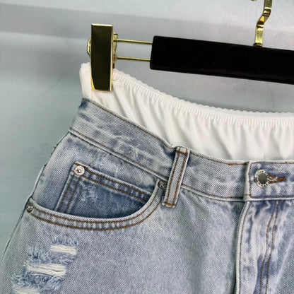 A 25 new ripped removable double waist head denim shorts