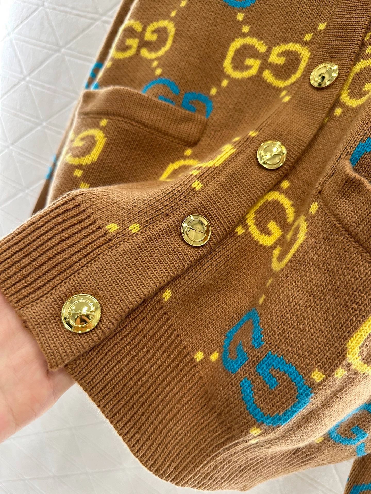 G 25 Brown jacquard knit cardigan