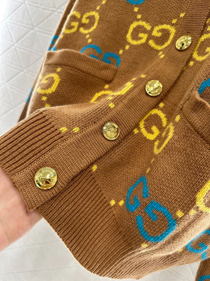 G 25 Brown jacquard knit cardigan
