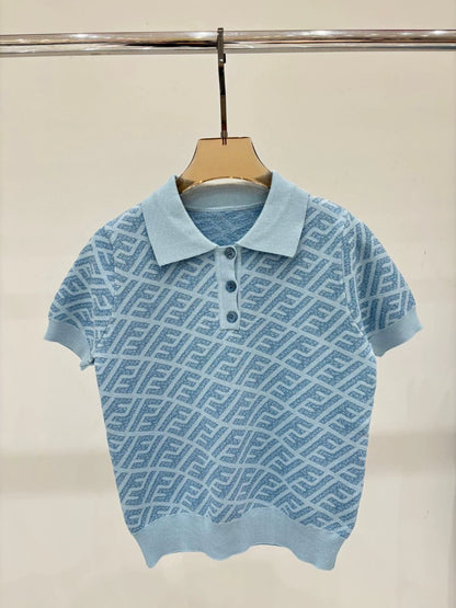 F 25 New Alphabet Slash All Over Printed Lapel Short Sleeve