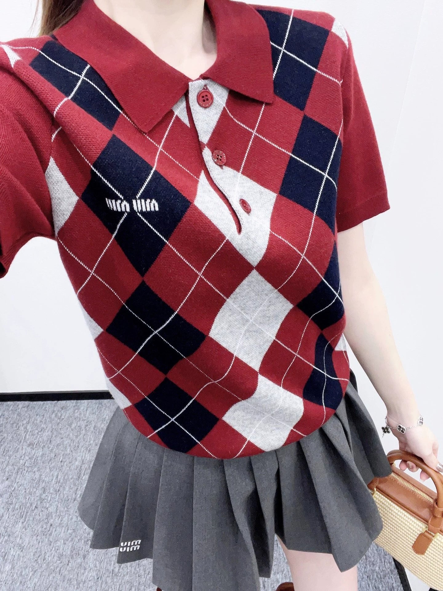 M 25 Diamond check polo short-sleeve.