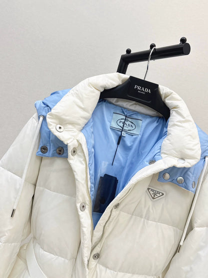 P 25 new hooded down jacket with belt