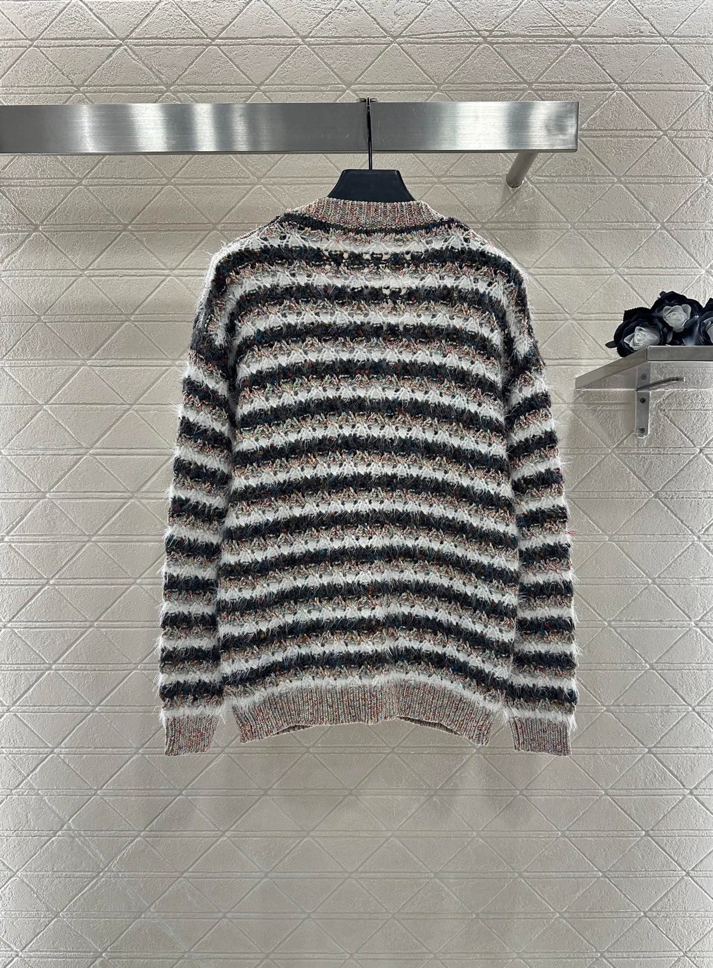C 25fw Striped knitted cardigan and skirt set
