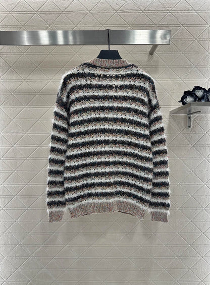 C 25fw Striped knitted cardigan and skirt set