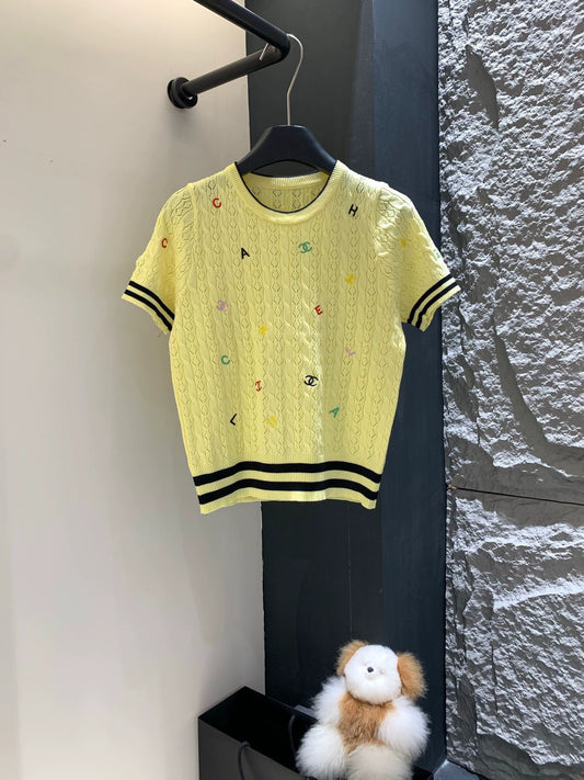L 25 New three-dimensional embroidery letter knitting short sleeve