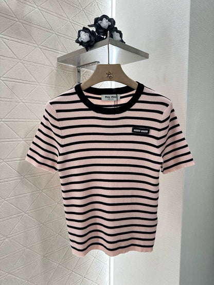 M 25 Striped Knit Short Sleeve Top