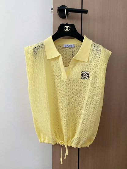 LO 25 New Embroidered Tied Lapel Sleeveless Knit Tank Top