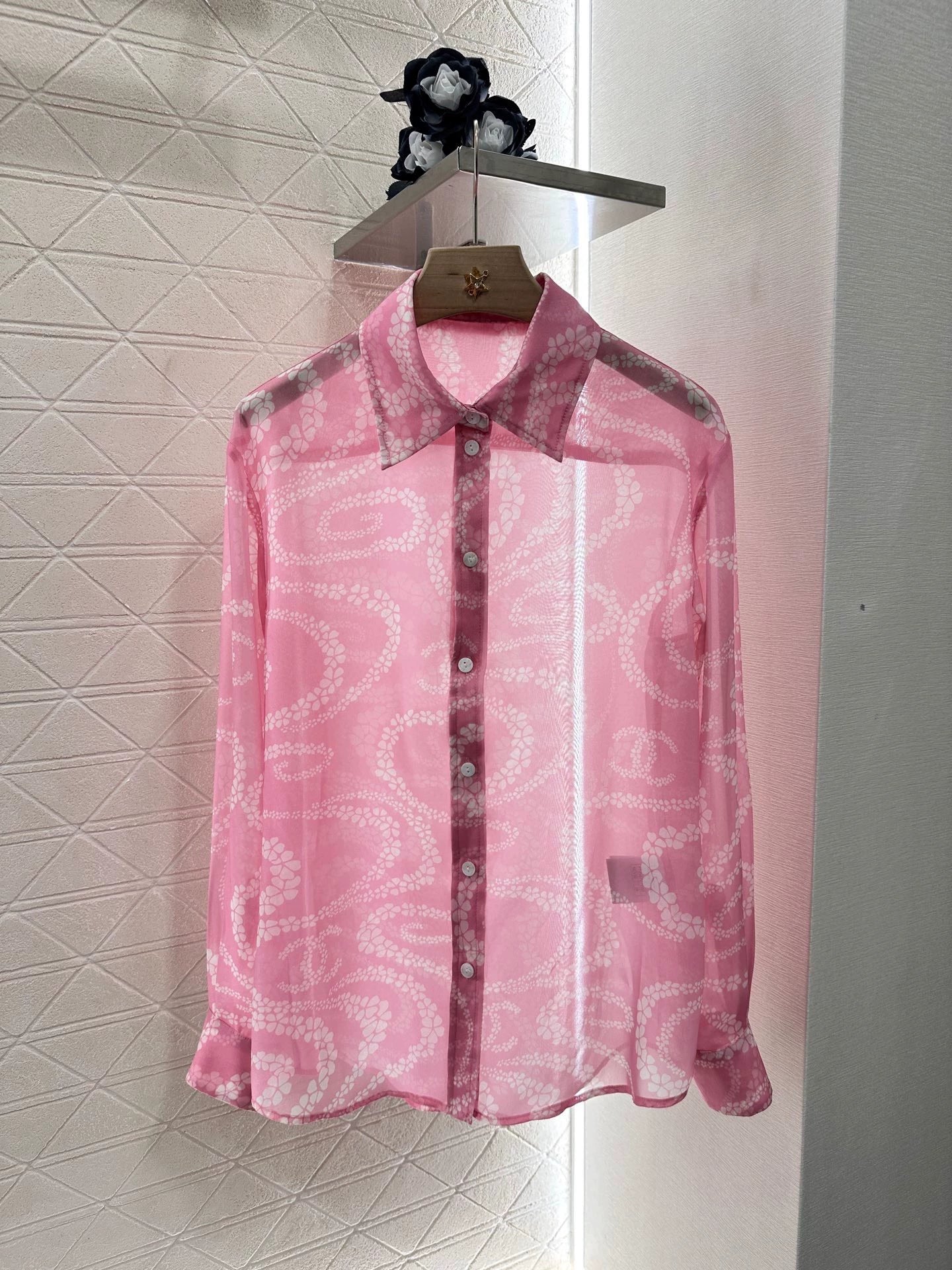 C 25 Printed Lapel Shirt（Black，Pink，Orange）