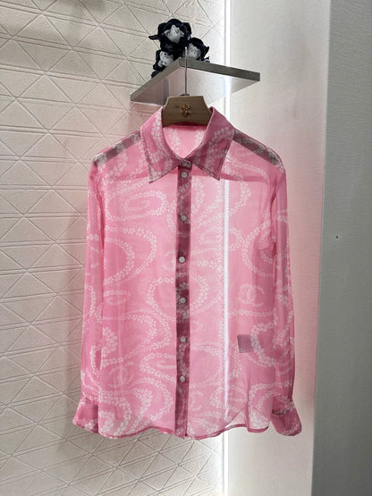 C 25 Printed Lapel Shirt（Black，Pink，Orange）