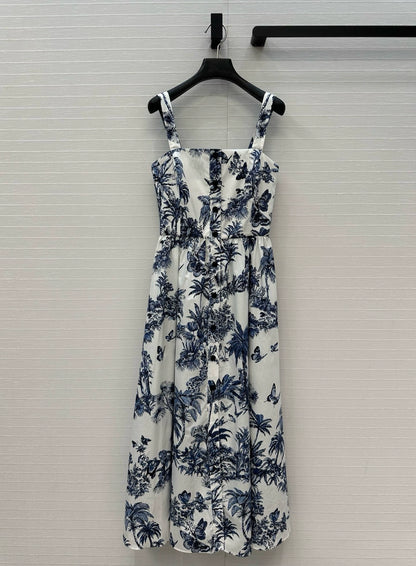 D 25 Spring/Summer New Printed Halter Sheath Waist Dresses