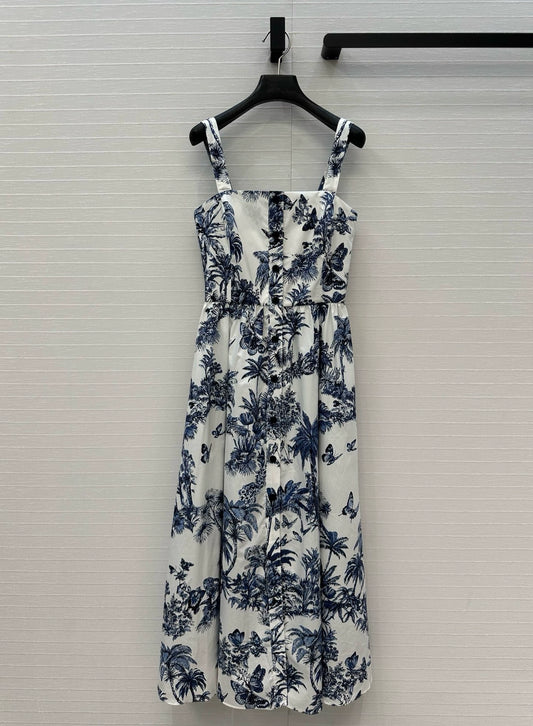 D 25 Spring/Summer New Printed Halter Sheath Waist Dresses