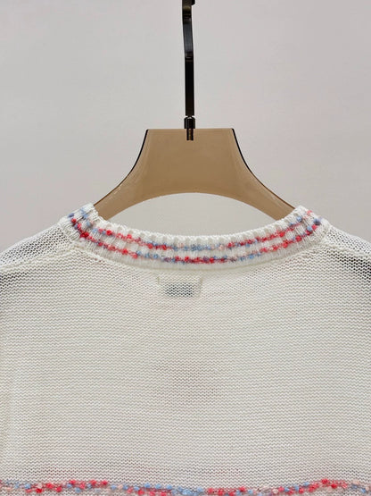 CE 25 Spring and Summer New Round Neck Letter Logo Logo Stripe Mixed Color Knitted Long Sleeve