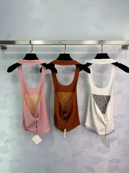 25 Summer new letter jacquard halter neck backless vest
