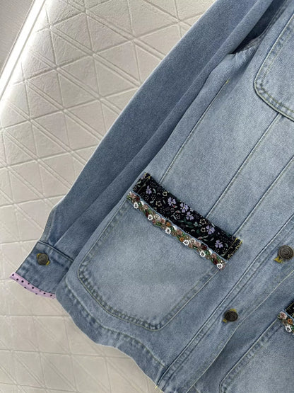V 25 Floral beaded denim jacket
