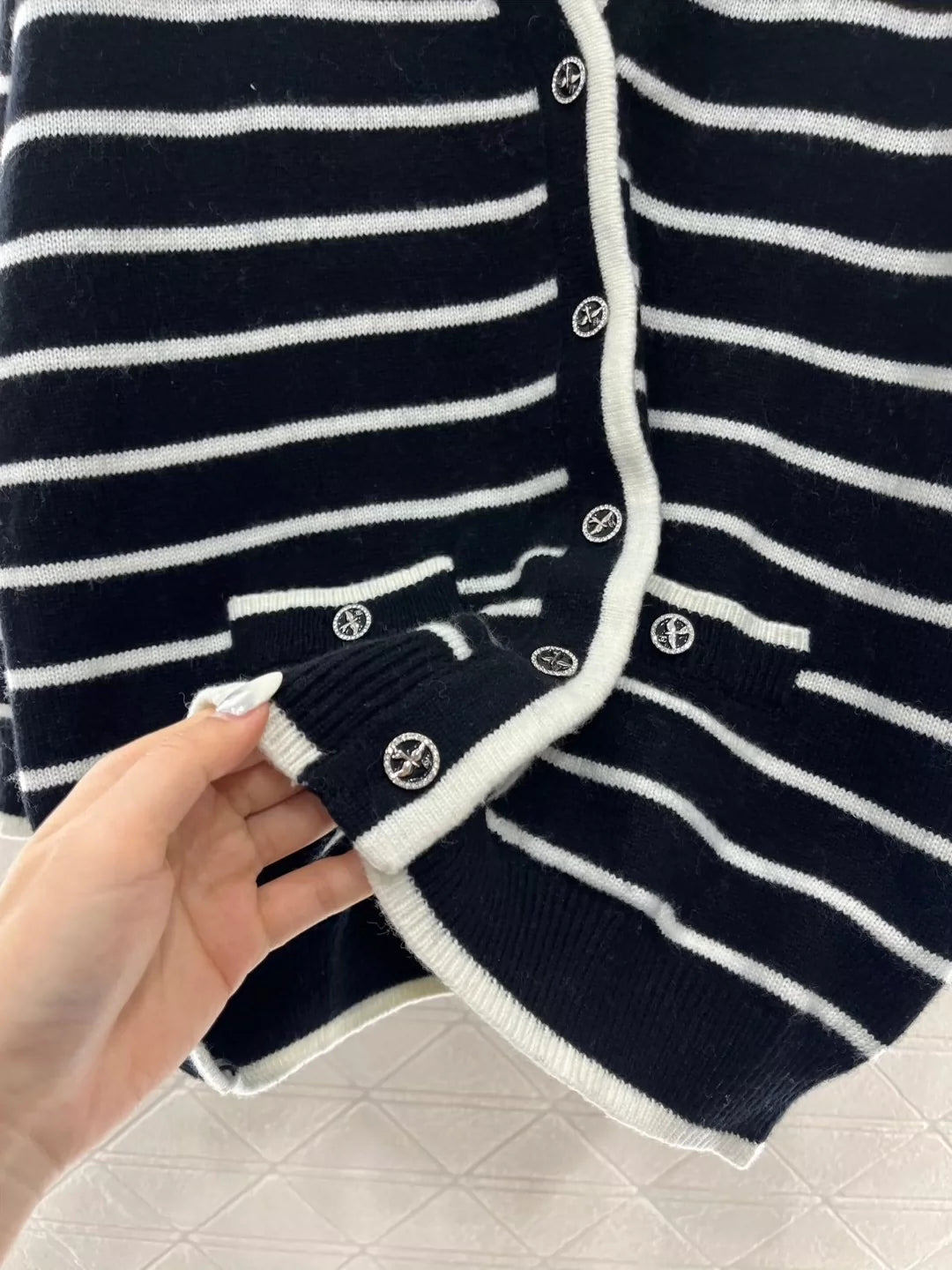 C 25 spring and summer new swallow logo buttons striped knit cardigan