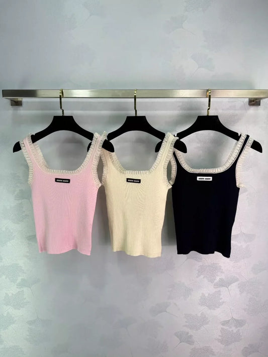 M 2025 Summer New Arrival Lace Trim Knitted Vest