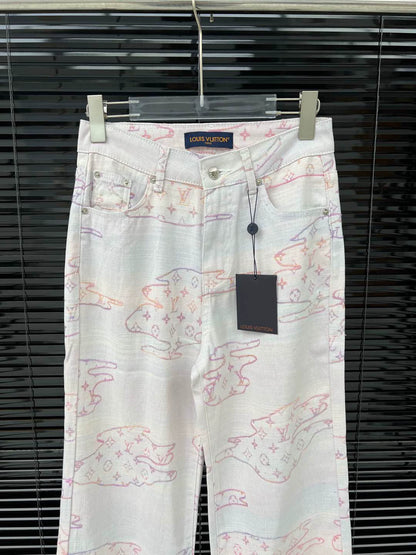 L 25 Colorful pattern jacquard denim trousers