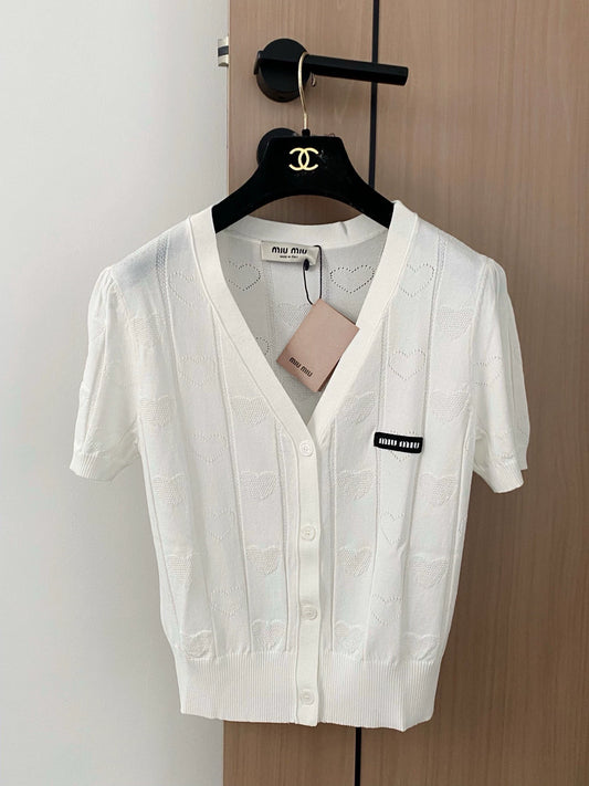 M 25 White, Pink Short Sleeve Cardigan