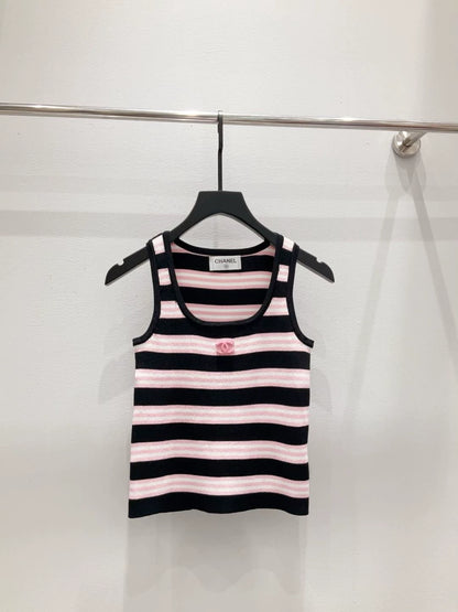 C 25 New Chest Logo Clashing Stripe Knit Vest
