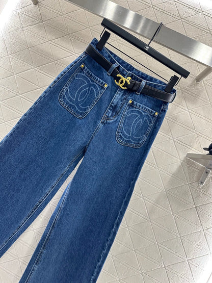 C 25Fw Early Fall New Double Pocket Decorative Jeans [With Belt]