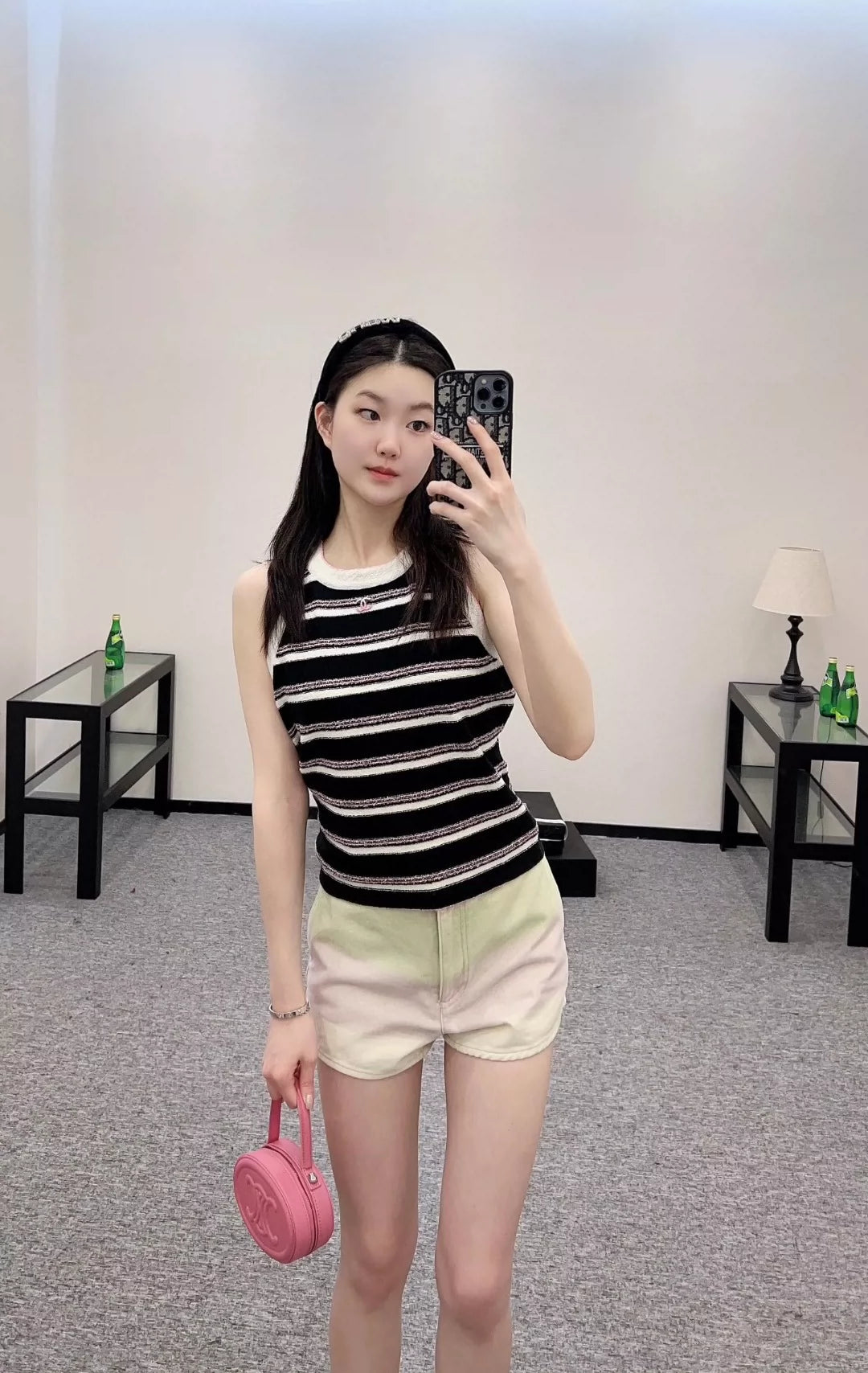 C 25 Spring/Summer New Knit Striped Vest(BLACK PINK)